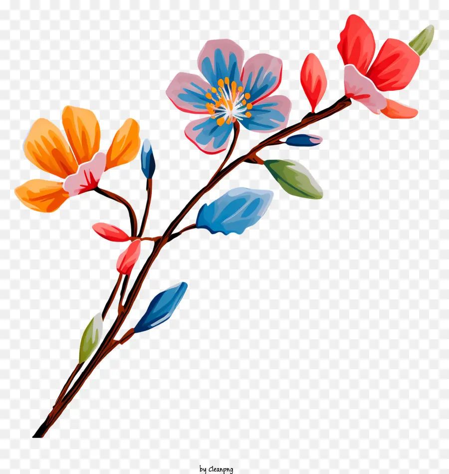 Cabang Dengan Bunga，Bunga Berwarna Warni PNG