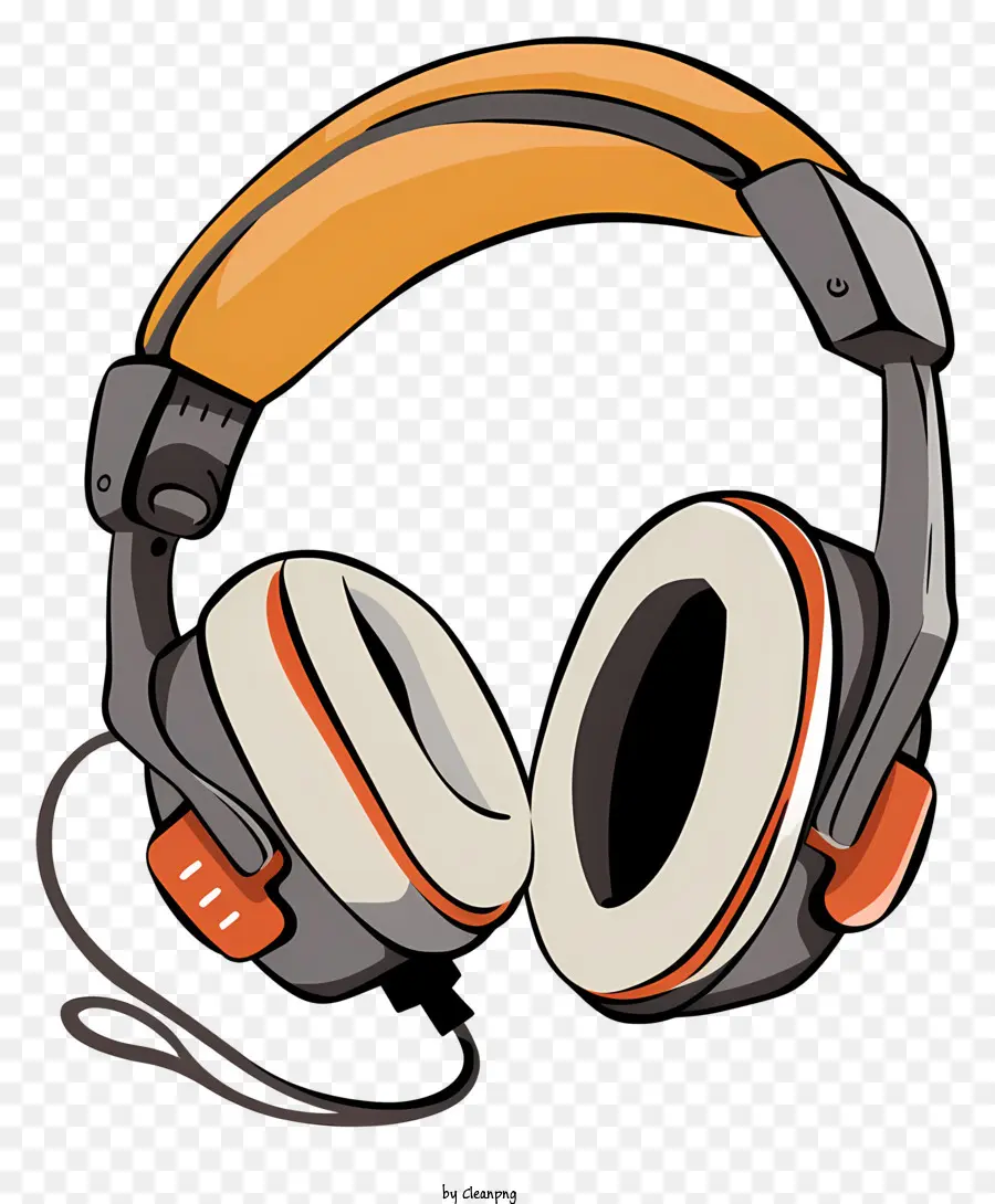 Headphone Oranye，Headphone Dengan Latar Belakang Hitam PNG