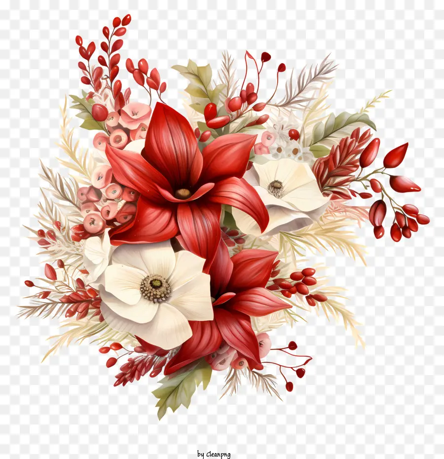Karangan Bunga Merah Dan Putih，Bunga Poinsettia PNG