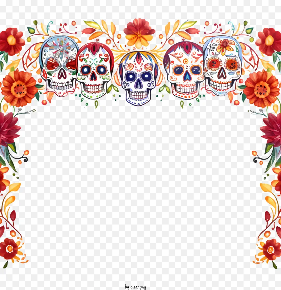 Dia De Muertos，Tengkorak Berwarna Warni PNG