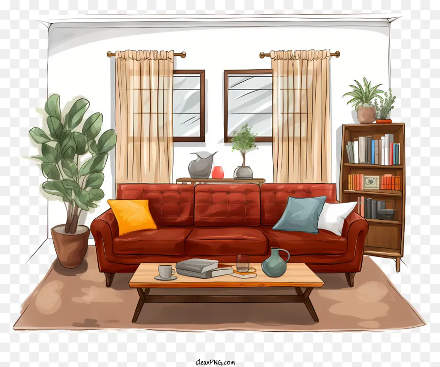 Ruang Tamu，Sofa Merah PNG