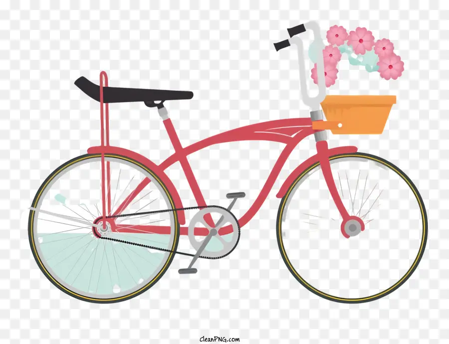 Sepeda Merah，Keranjang Bunga PNG