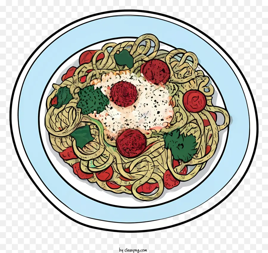 Spaghetti Dan Bakso，Handdrawn Ilustrasi PNG