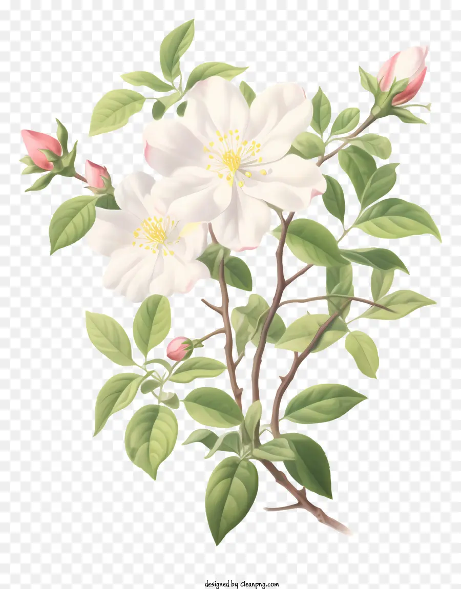 Bunga Putih，Daun Merah Muda Dan Hijau PNG