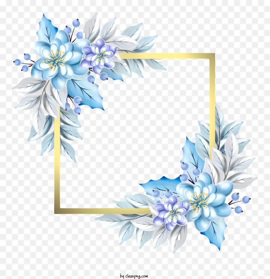 Bingkai Bunga，Biru Dan Putih PNG