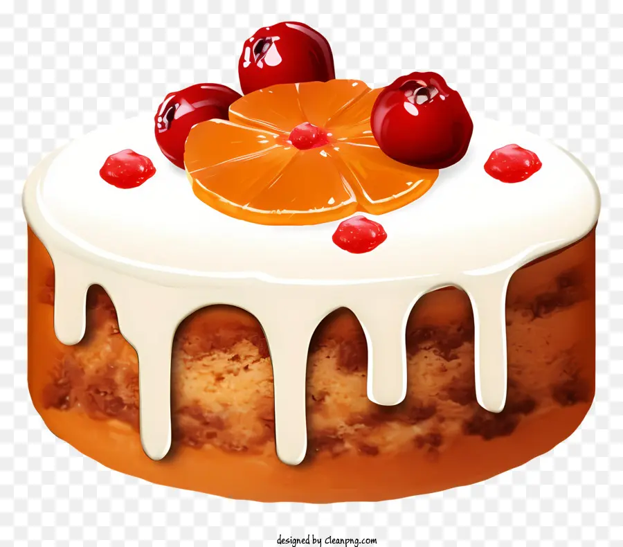 Kue Dengan Pembekuan Putih，Kue Dengan Oranye Dan Ceri PNG
