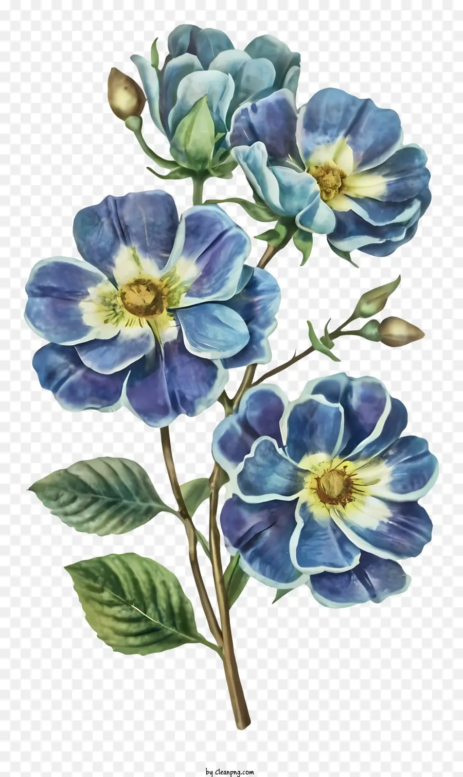 Lukisan Bunga Vintage，Bunga Bunga Biru PNG