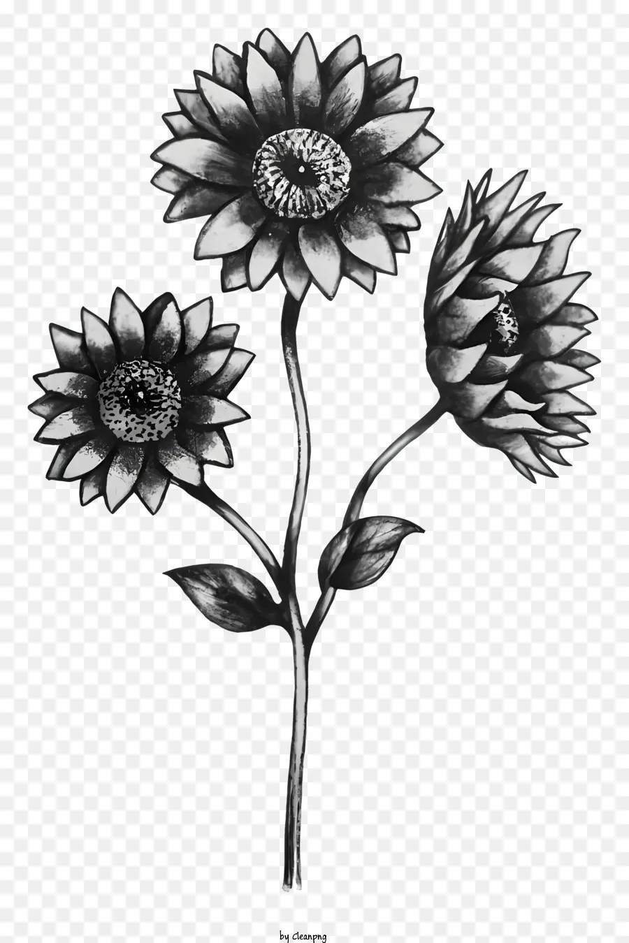 Bunga Matahari Menggambar，Hitam Dan Putih Bunga Matahari PNG