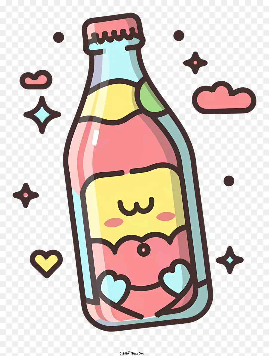1 Botol Minuman Gaya Kartun，2 Permen Merah Muda Dan Kuning PNG