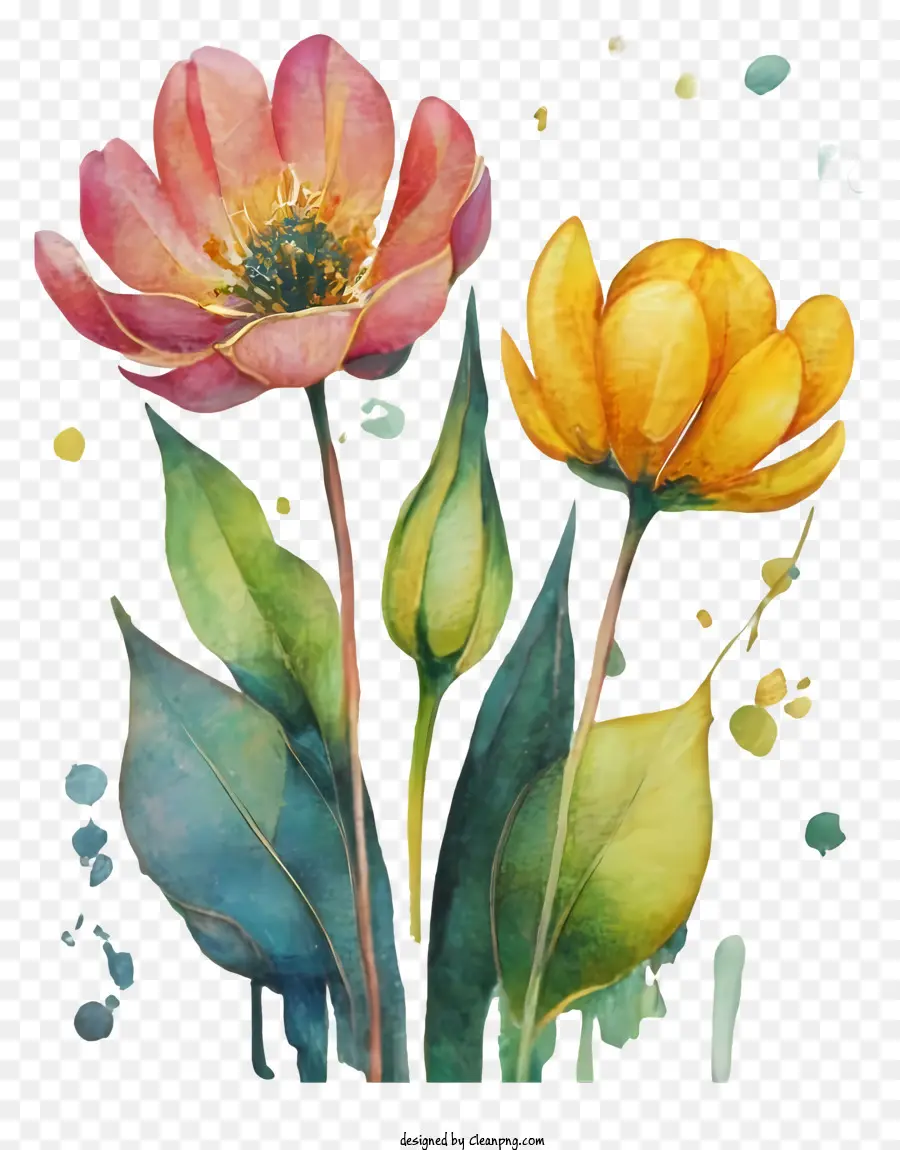 Lukisan Bunga，Bunga Merah Muda Dan Kuning PNG