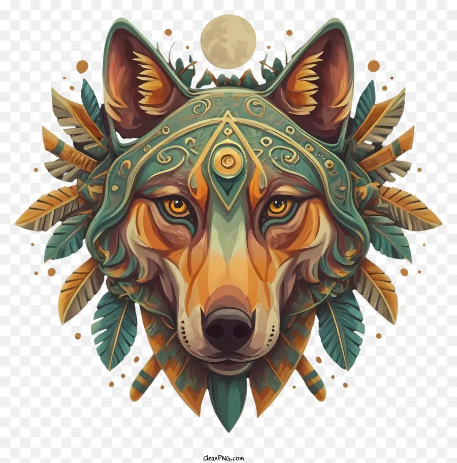 Serigala Dengan Hiasan Kepala，Headdress Gaya Asli PNG