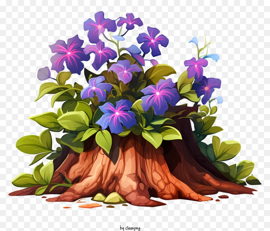 Bunga Tumbuh Dari Tunggul，Bunga Ungu PNG