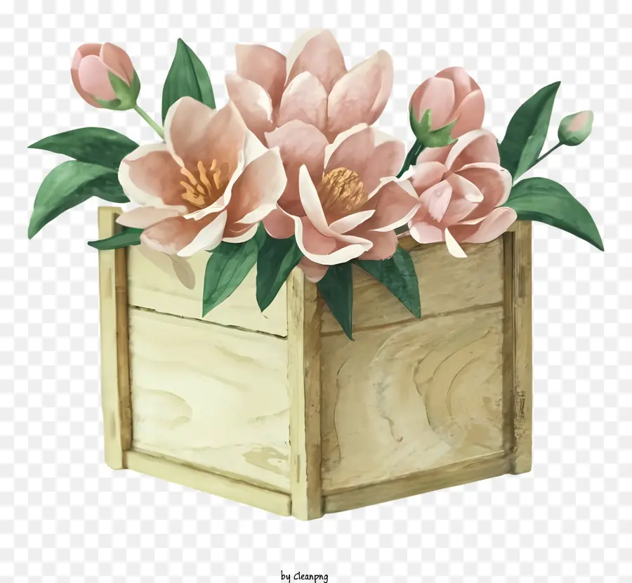 Lukisan Cat Air，Kotak Bunga Kayu PNG