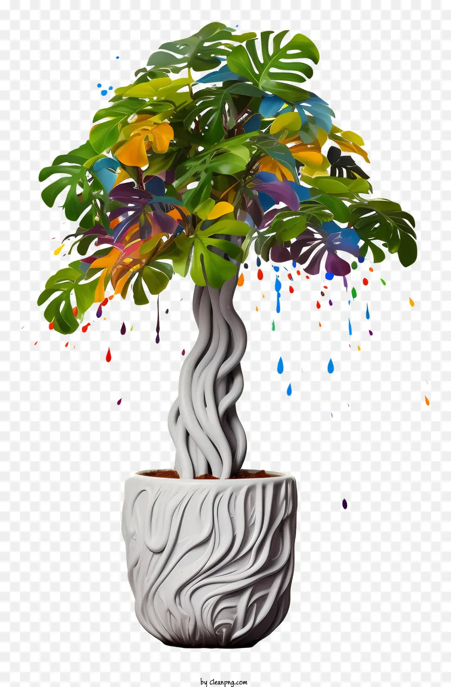 Pohon Bonsai，Pot Putih PNG