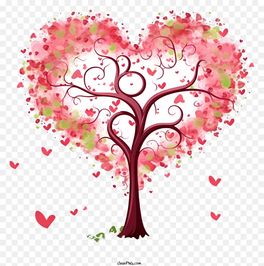 Pink Pohon，Daun Berbentuk Hati PNG