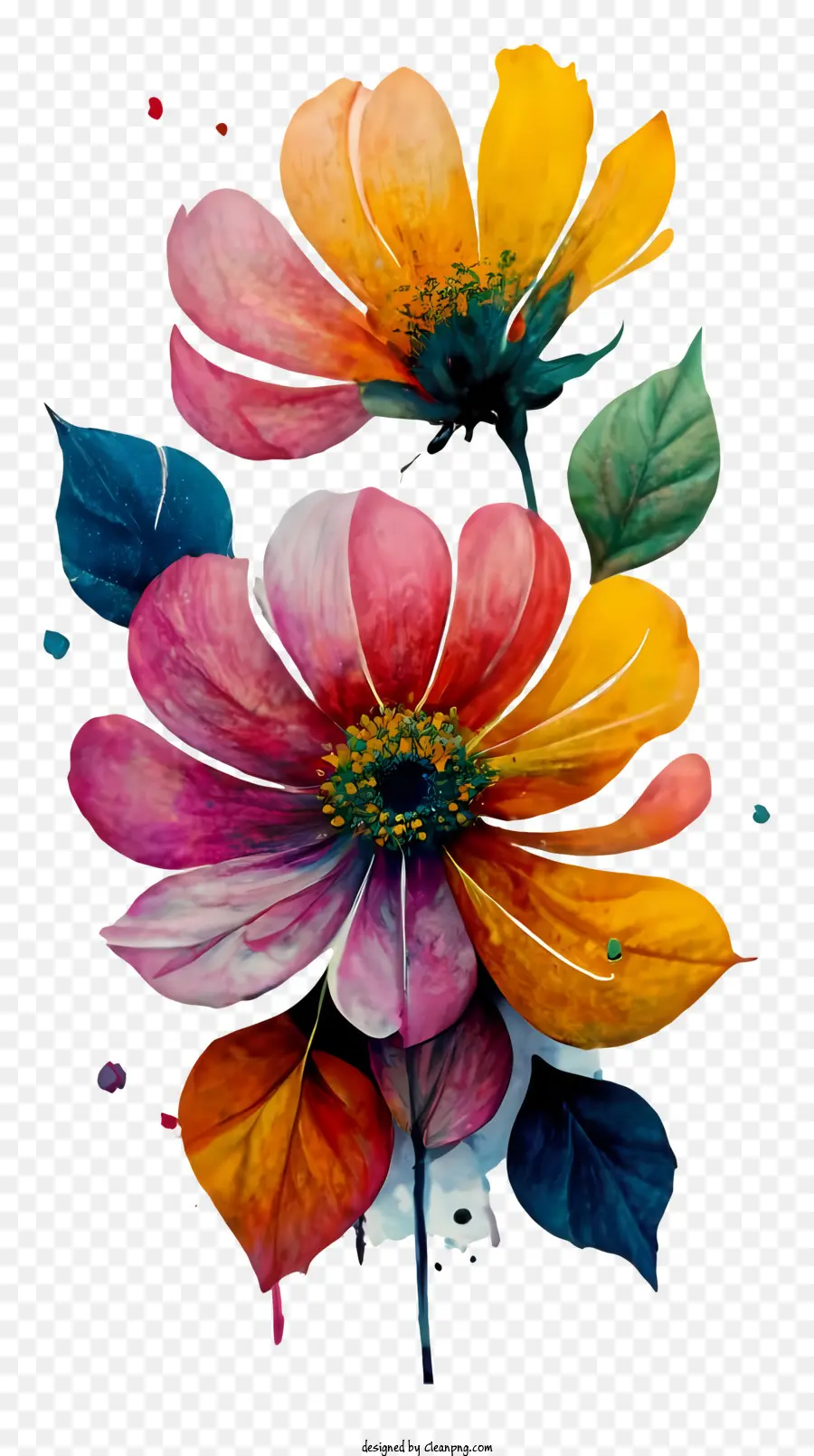 Lukisan Cat Air，Bunga Berwarna Warni PNG