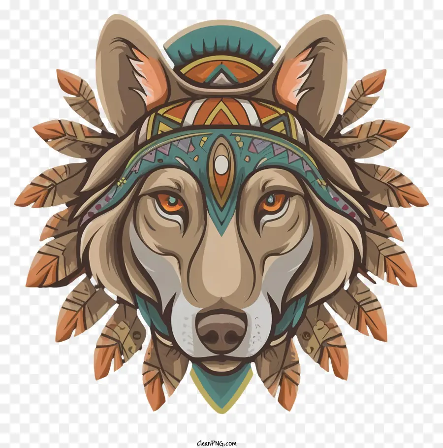 Serigala Dengan Hiasan Kepala，Headdress Berbulu PNG