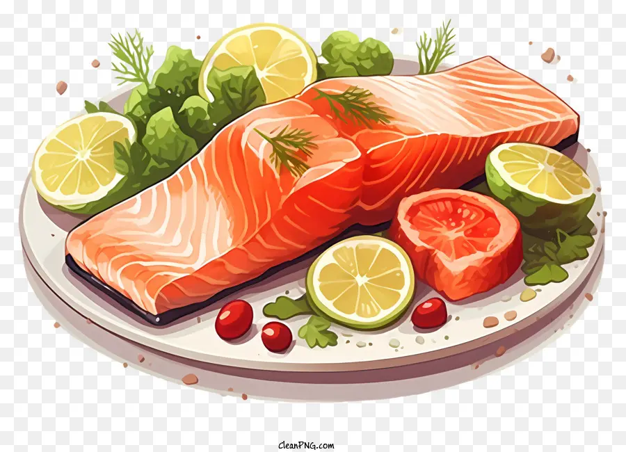 Salmon Yang Dimasak，Sayuran Segar PNG