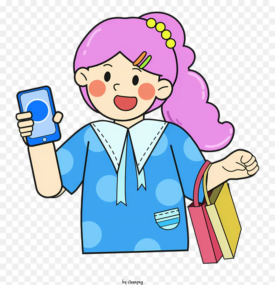 Gadis Menggunakan Smartphone，Tas Belanja PNG