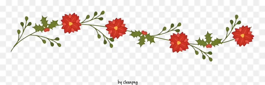 Karangan Bunga Hitam Dan Putih，Bunga Merah Dengan Daun Hijau PNG