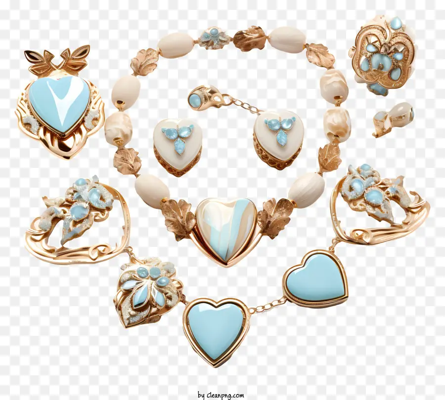 Perhiasan Biru Dan Putih，Liontin Berbentuk Hati PNG
