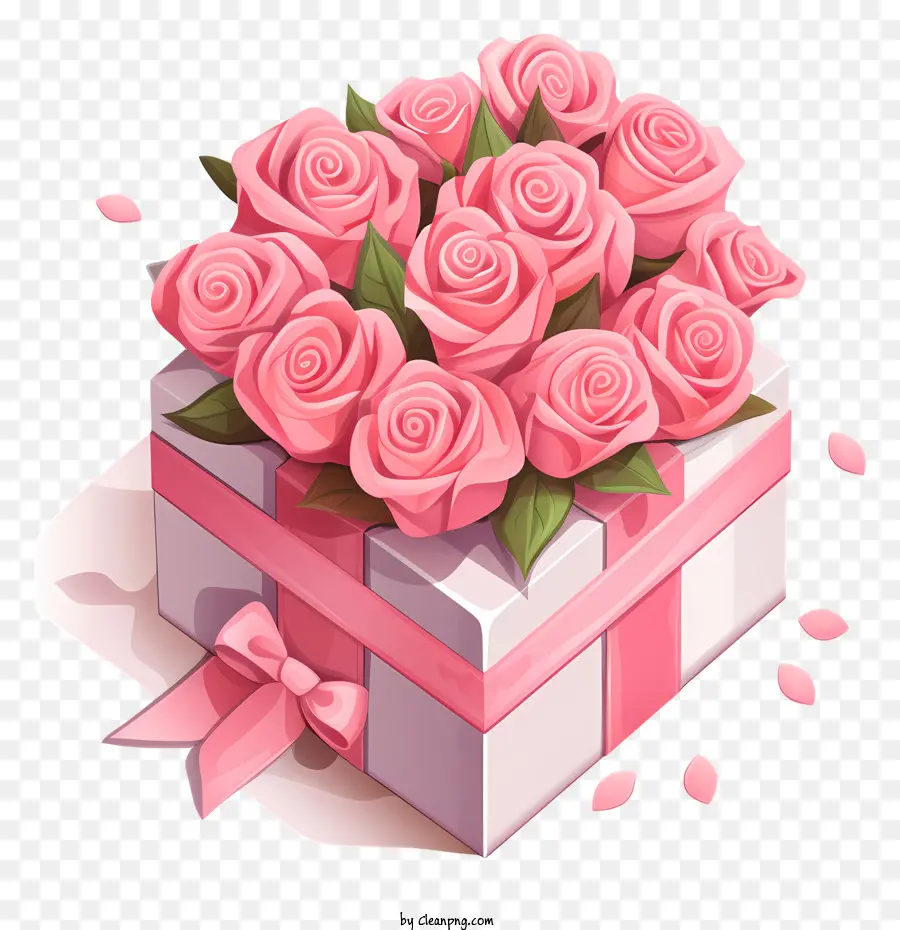 Pink Kotak Hadiah，Mawar PNG