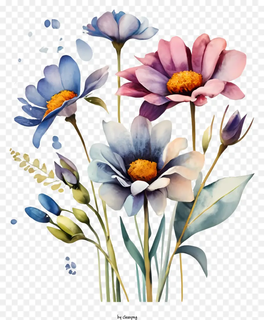 Vas Aster Biru Dan Merah Muda，Biru Bunga Bunga Liar PNG