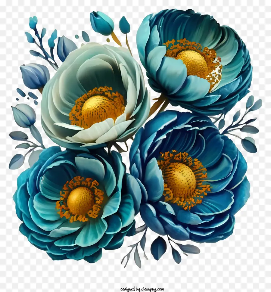 Bunga Bunga Biru，Latar Belakang Hitam PNG
