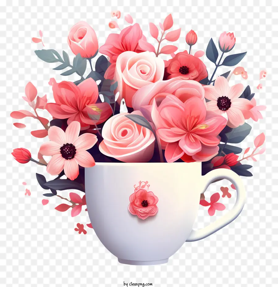 Cangkir Porselen，Mawar Merah Muda PNG