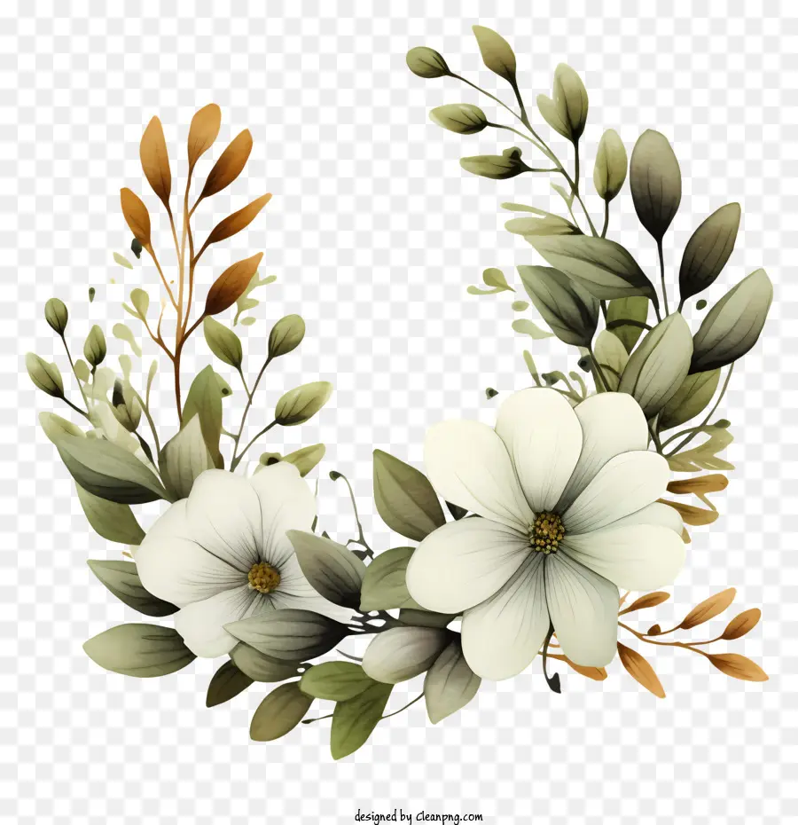 Putih Karangan Bunga，Daun Dan Bunga Kecil PNG