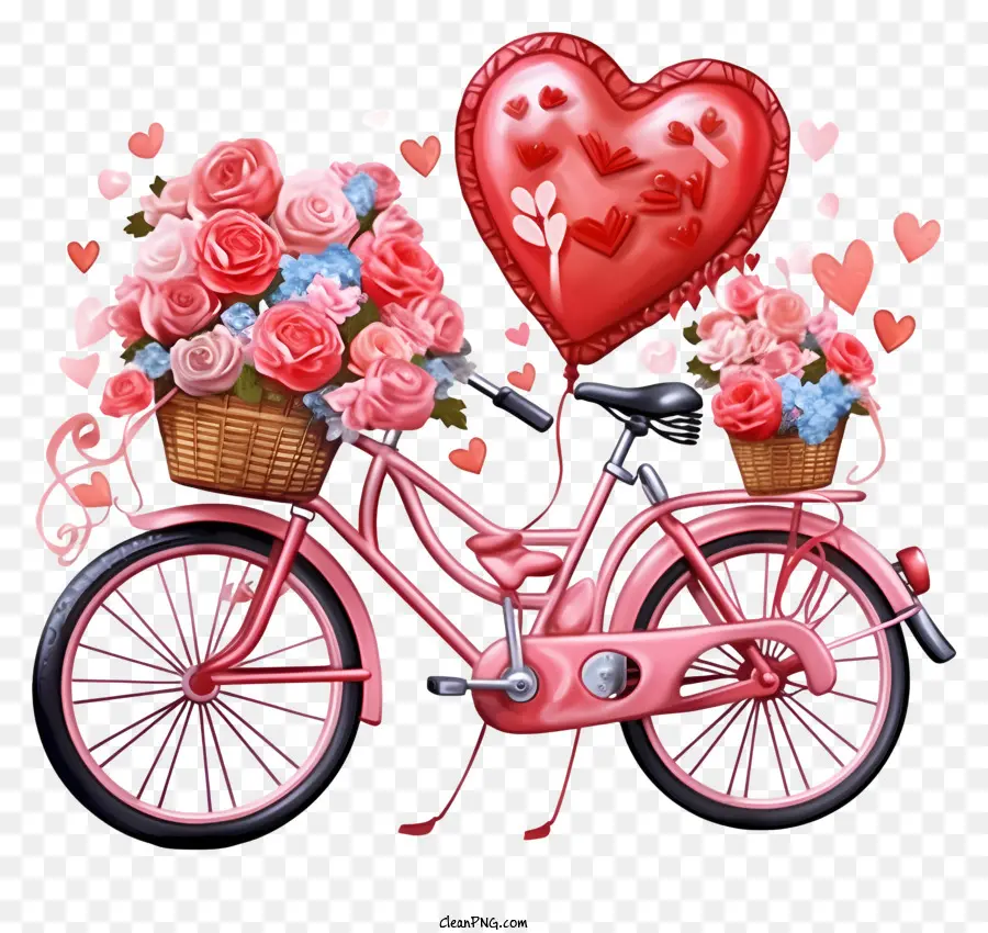 Sepeda Pink，Heartshaped Balon PNG