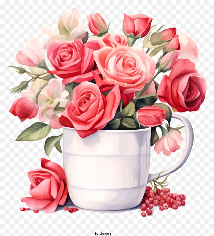 Mawar Merah Muda，Cangkir Putih PNG