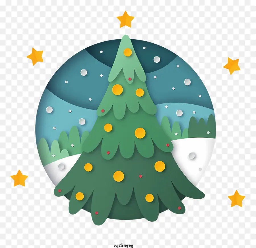Pohon Natal Kecil，Bintang Di Cabang Pohon PNG