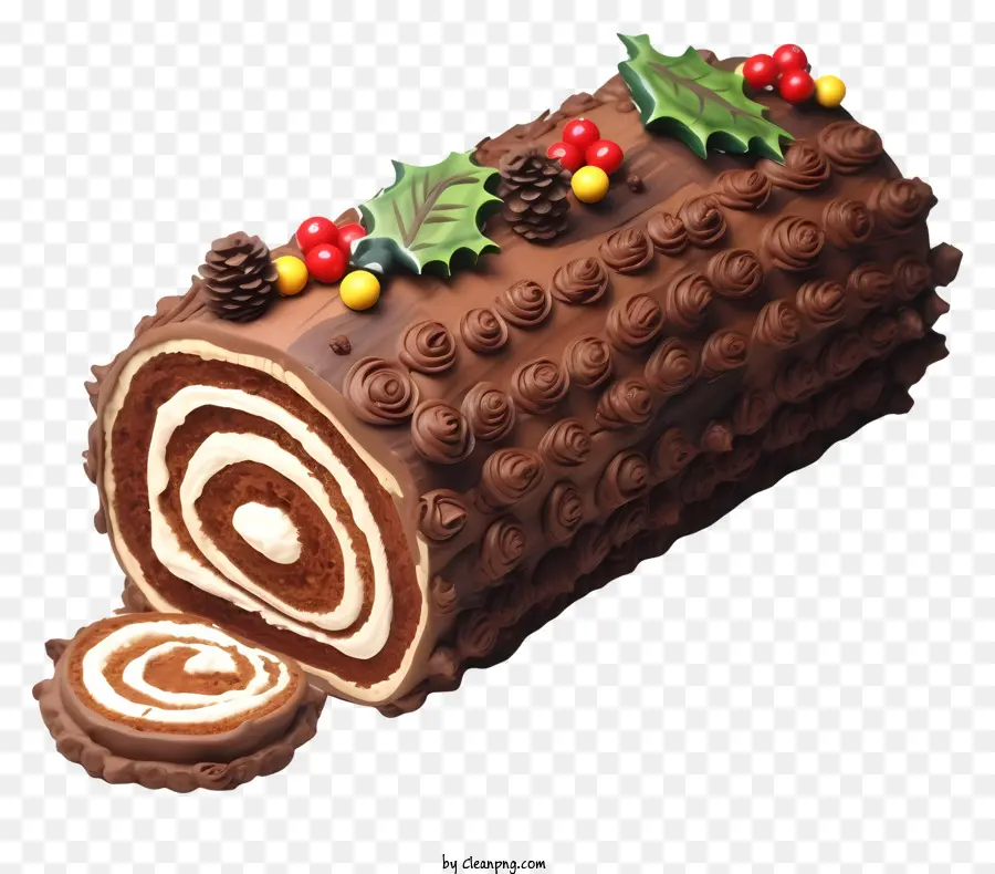 Kue Log Natal Cokelat，Frosting Putih PNG