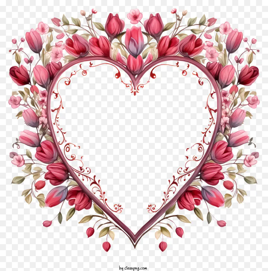 Bingkai Hati，Bunga Merah Muda PNG
