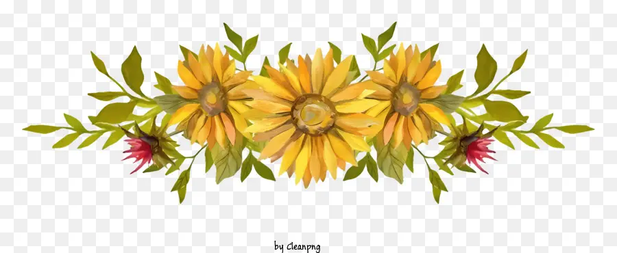 Rangkaian Bunga，Bunga Matahari Kuning PNG