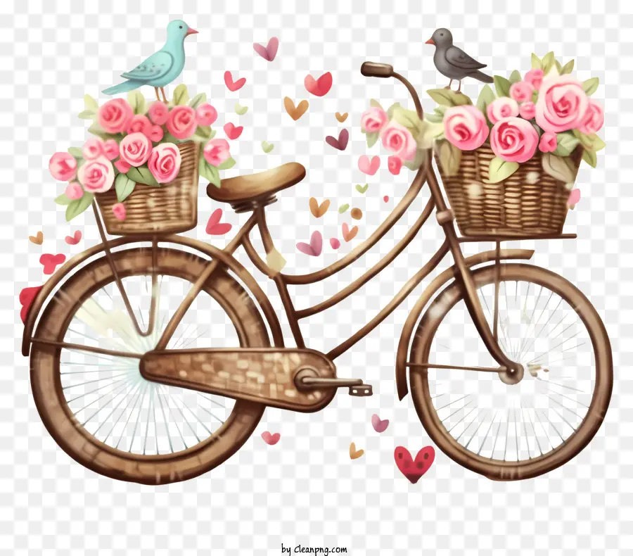 Sepeda Dengan Keranjang，Mawar Merah Muda PNG
