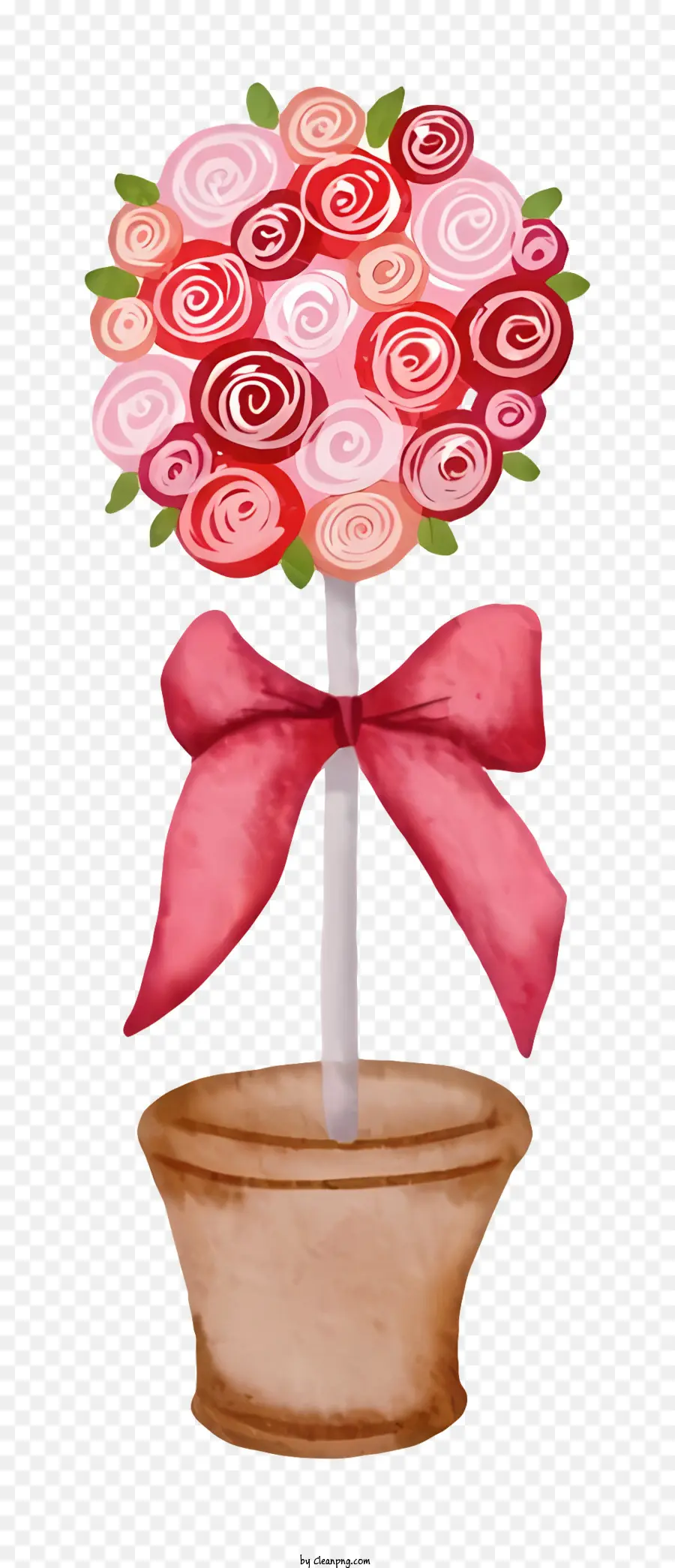Mawar Merah Muda，Vas Dengan Pita Merah Muda PNG