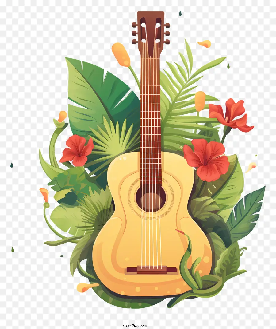 Gitar，Gitar Dengan Bunga PNG