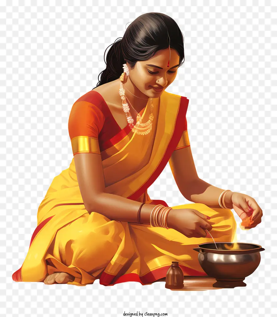 Pakaian India，Sari Kuning PNG