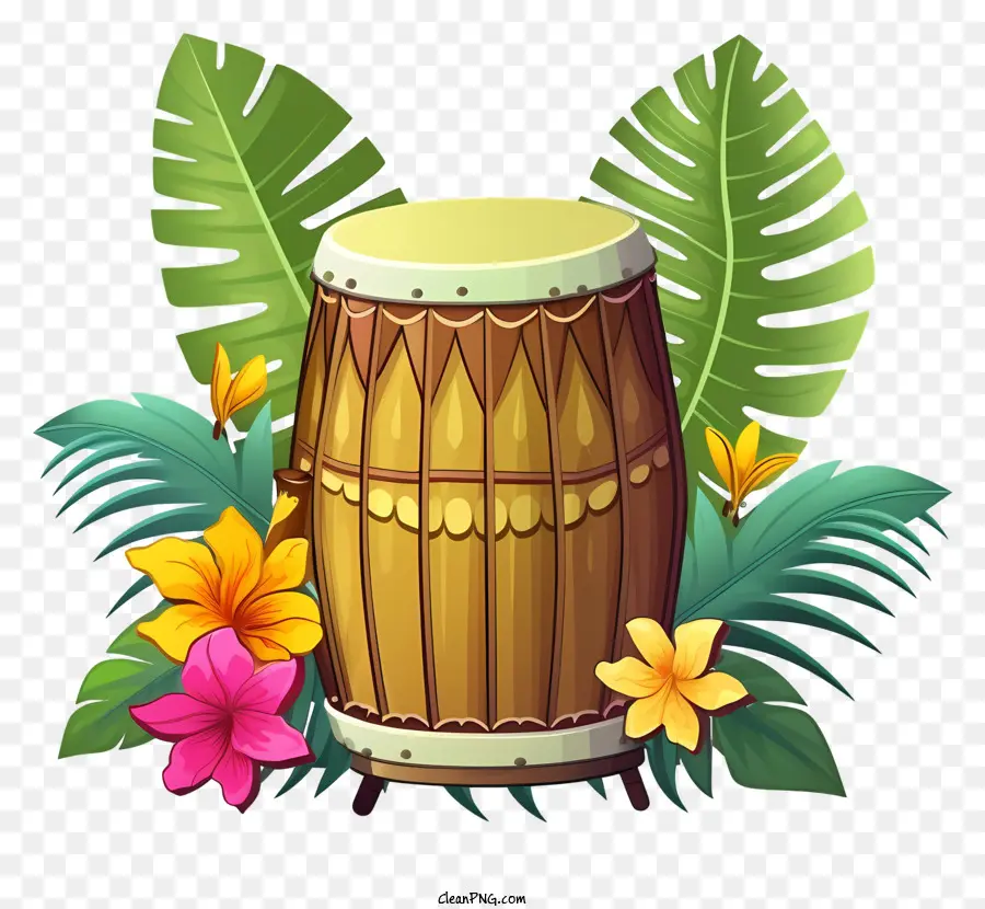 Drum Kayu，Dekorasi Bunga Tropis PNG