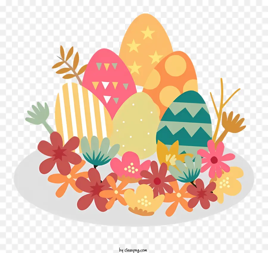 Telur Yang Dihiasi，Pola Bunga PNG
