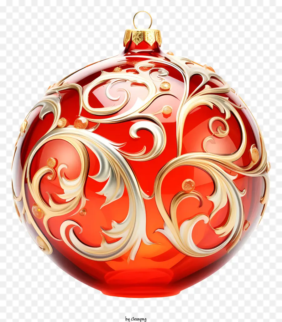 Bola Natal Kaca Merah，Desain Kerawang Yang Rumit PNG