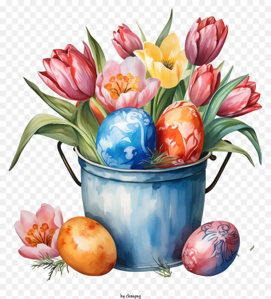 Bunga Musim Semi，Telur Paskah Dan Tulip PNG