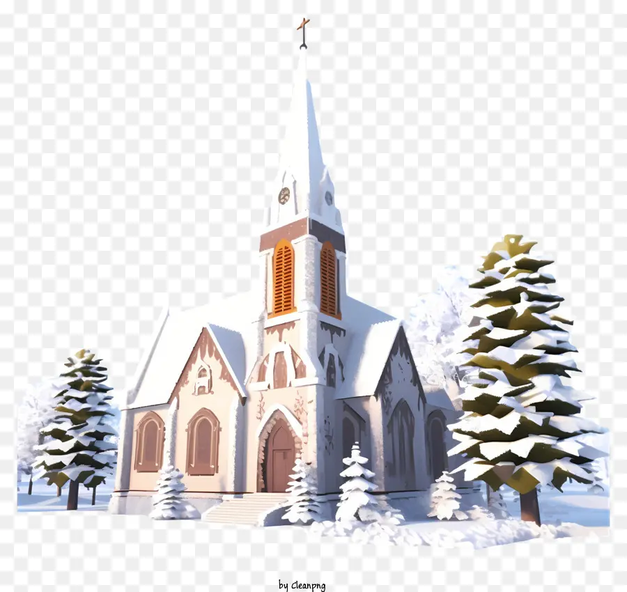 Gereja Di Lansekap Salju，Gambar Yang Dihasilkan Komputer PNG