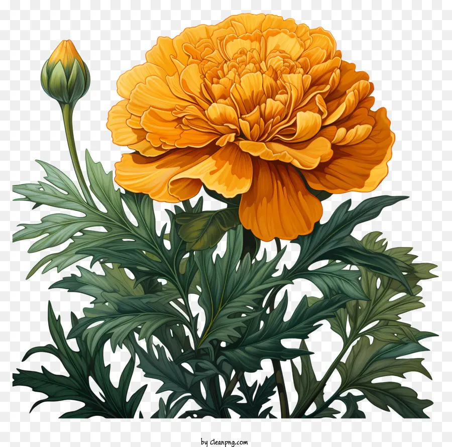 Bunga Oranye Marigold，Batang Hijau PNG