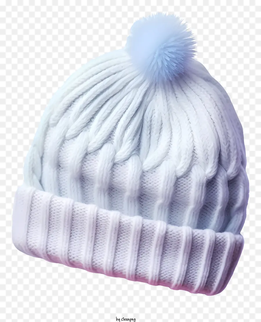 Topi Rajutan Putih，Pompom Biru Muda PNG