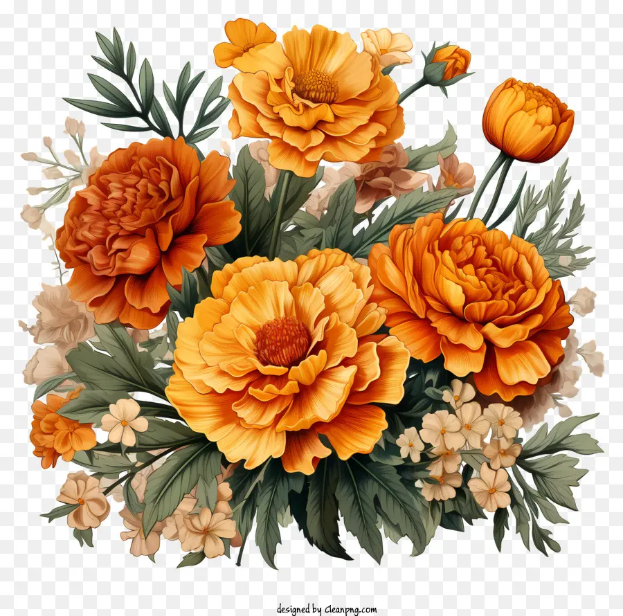 Karangan Bunga，Bunga Oranye Dan Kuning PNG