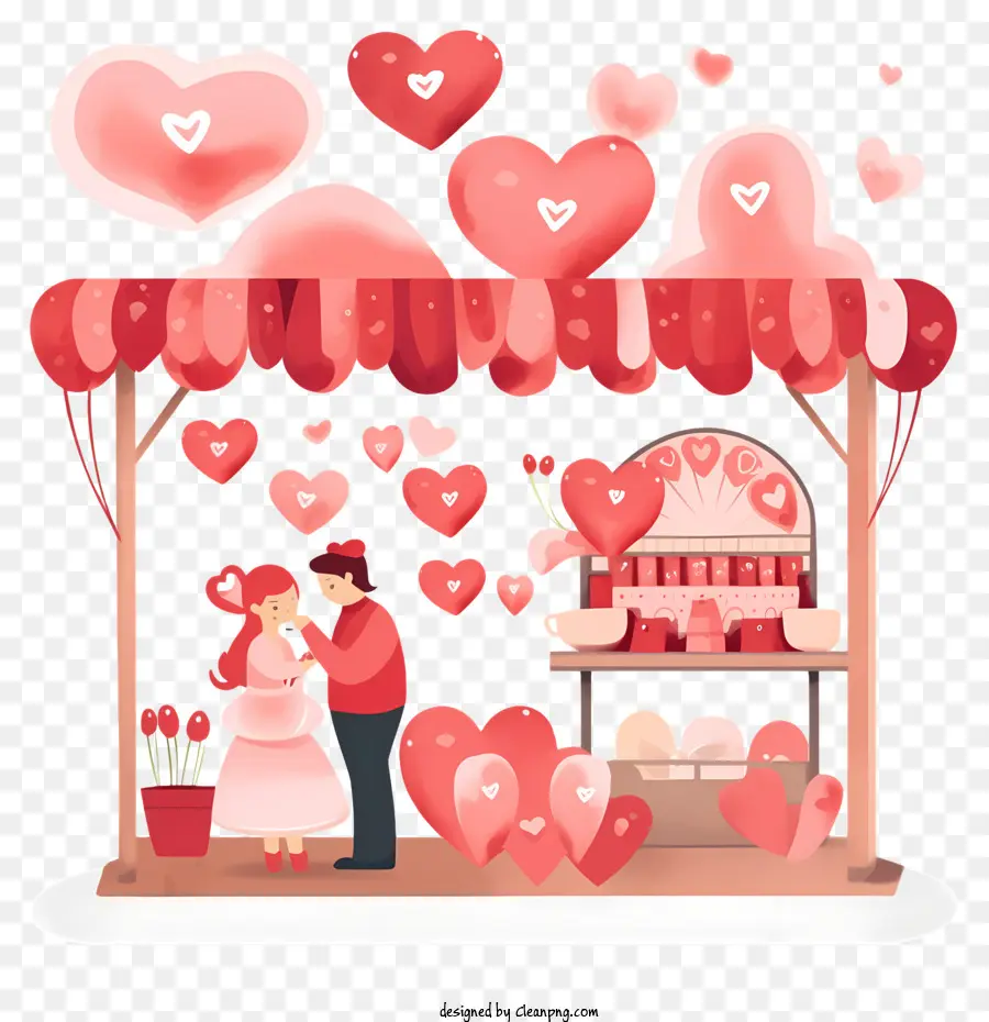 Ilustrasi Vektor Datar Yang Minimalisasi，Kios Romantis Hari Kasih Sayang PNG
