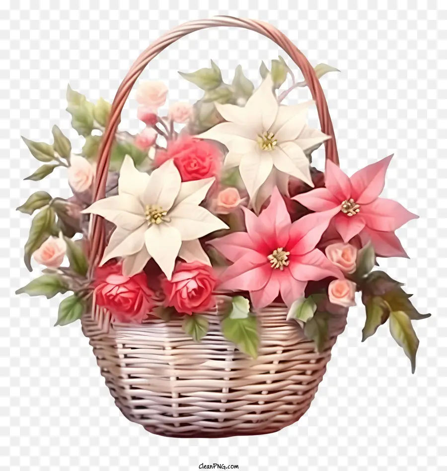 Keranjang Bunga Natal Pastel，Bunga Merah Muda Dan Putih PNG